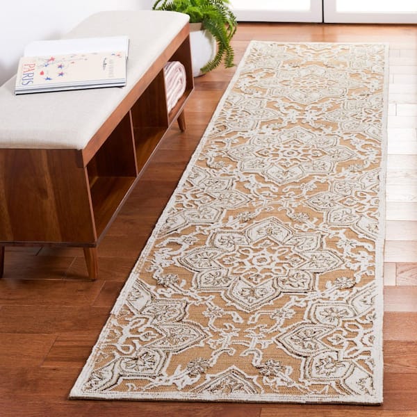 Trace 2 ft. x 9 ft. Gold/Ivory Ornate High-Low Runner Rug