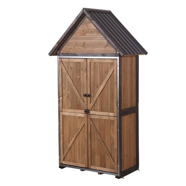 Outdoor Storage Cabinet 30.3 in. W x 16.5 in. D x 67.1 in. H Dark Brown Fir Wood Outdoor Storage Cabinet
