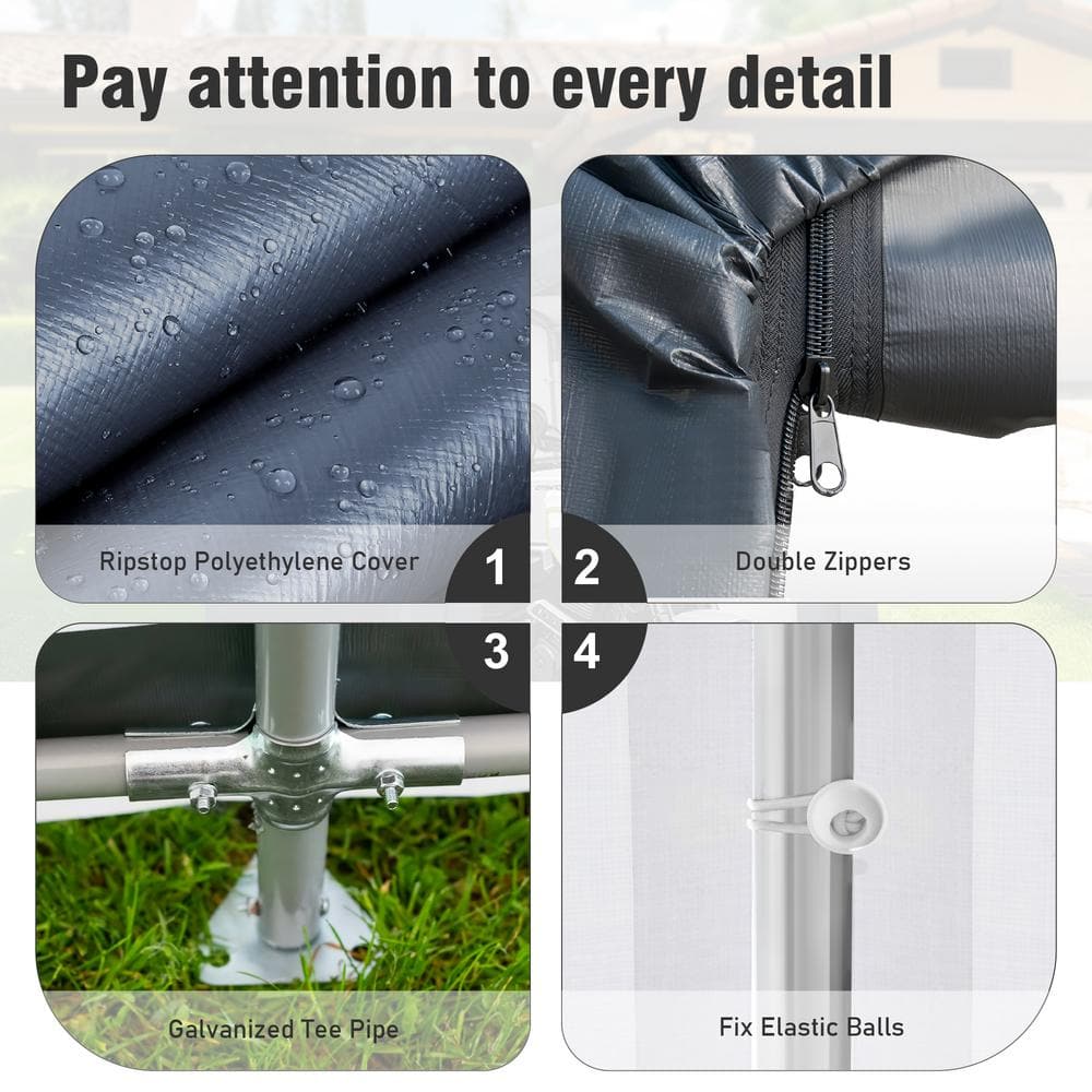 8' x 12' Gray Steel Frame Portable Carport Shelter