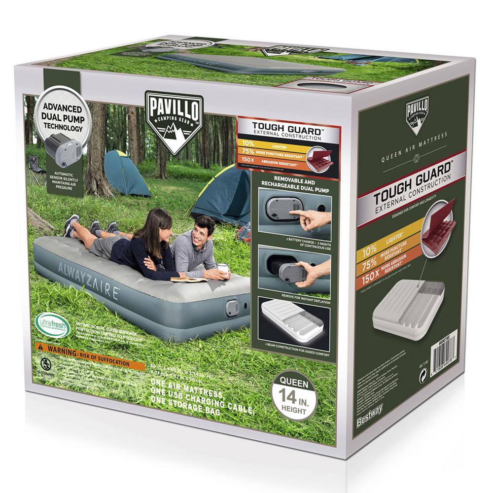 Gray Queen Inflatable Air Mattress with Rechargeable Pump