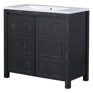 36 in. W x 18 in. D x 34 in. H Single Sink Freestanding Bath Vanity in Black with White Cultured Marble Top