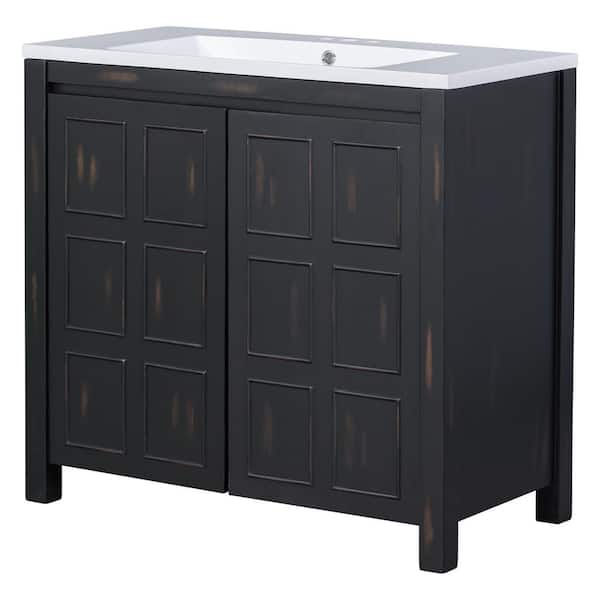 Boosicavelly 36 in. W x 18 in. D x 34 in. H Single Sink Freestanding Bath Vanity in Black with White Cultured Marble Top