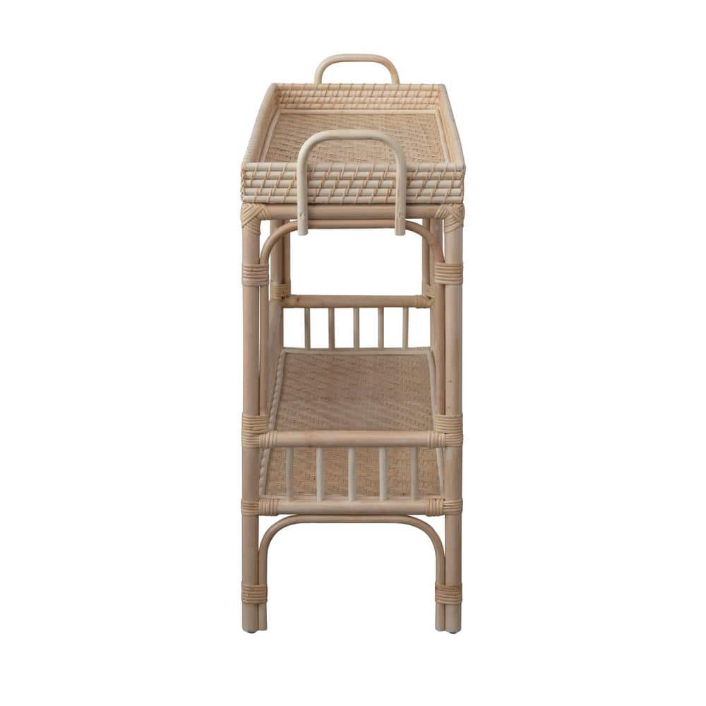 Natural Rattan and Bamboo Console Table with Storage Shelves