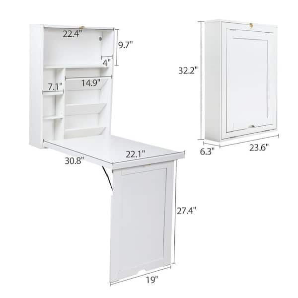 CIPACHO 22.1 in. Rectangle White MDF 5 Opening Shelves Floating