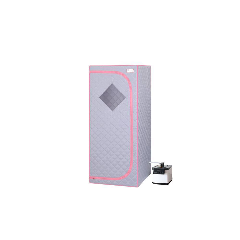 Gray and Pink 1-Person Sauna with Steam Generator, Remote Control, Foldable