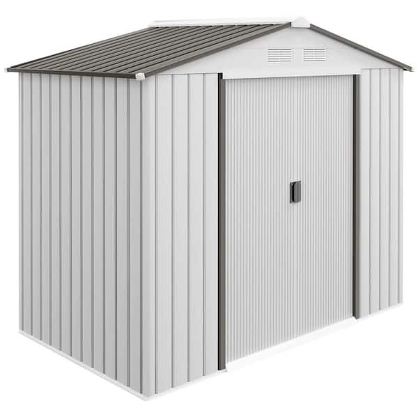 6.7 ft. W x 3.8 ft. D Outdoor Metal Storage Shed with 4 Vents and 2 Easy Sliding Doors for Garden in White(25 sq. ft. )