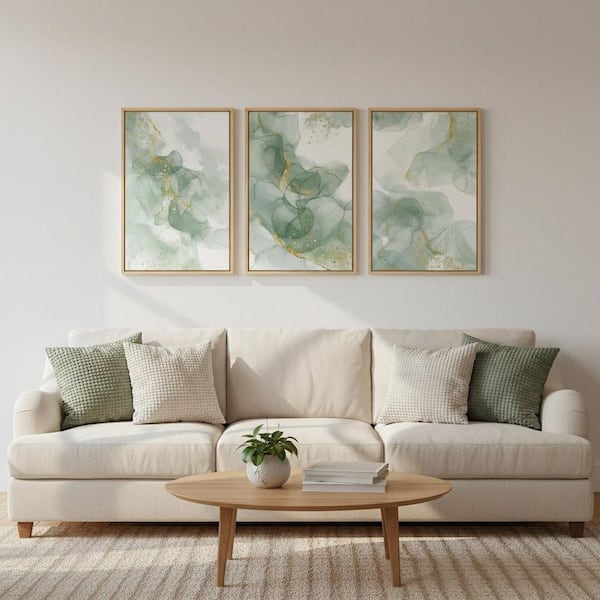Large Framed Sage Green Abstract Wall Art 36 in. x 24 in. LINBQ259