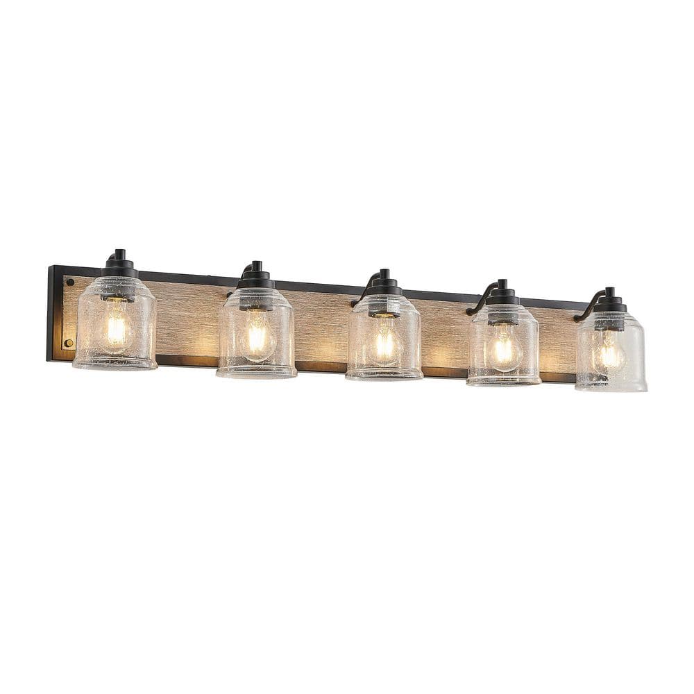 40 in. Black 5-Light Vanity Light Fixture, Bathroom Wall Sconce with Glass Shades for Powder Room(No Bulbs)-5 E26 price history on PriceWatchPro