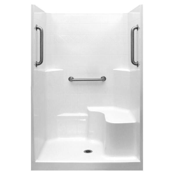 Ella Classic 37 in. x 48 in. x 80 in. 1-Piece Low Threshold Shower Stall in White, Grab Bars, RHS Molded Seat, Center Drain