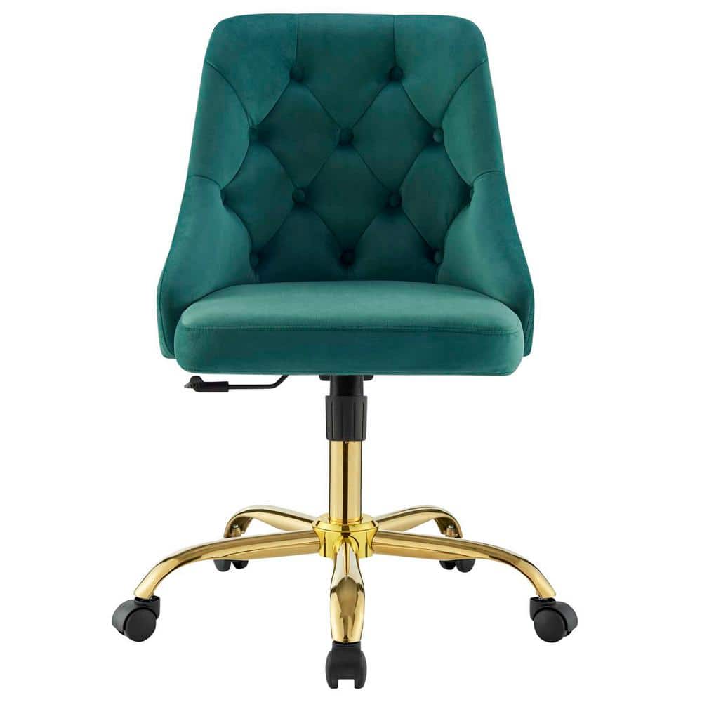 Elegant Tufted Gold Teal Swivel Task Chair with Velvet Upholstery