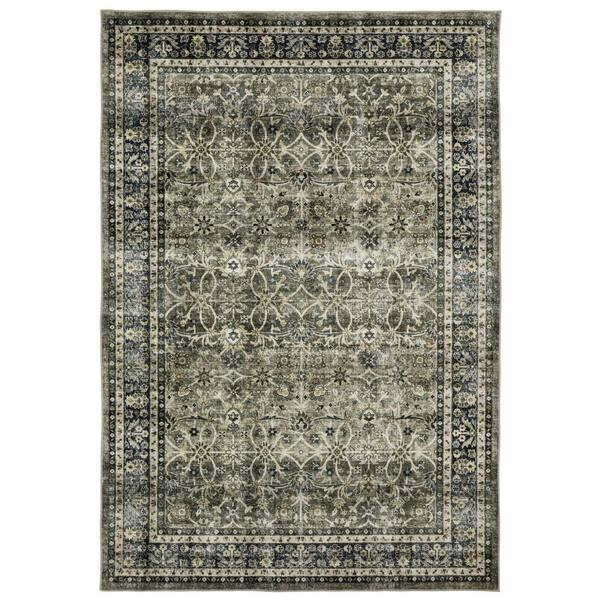 8' X 10' Charcoal And Blue Oriental Area Rug