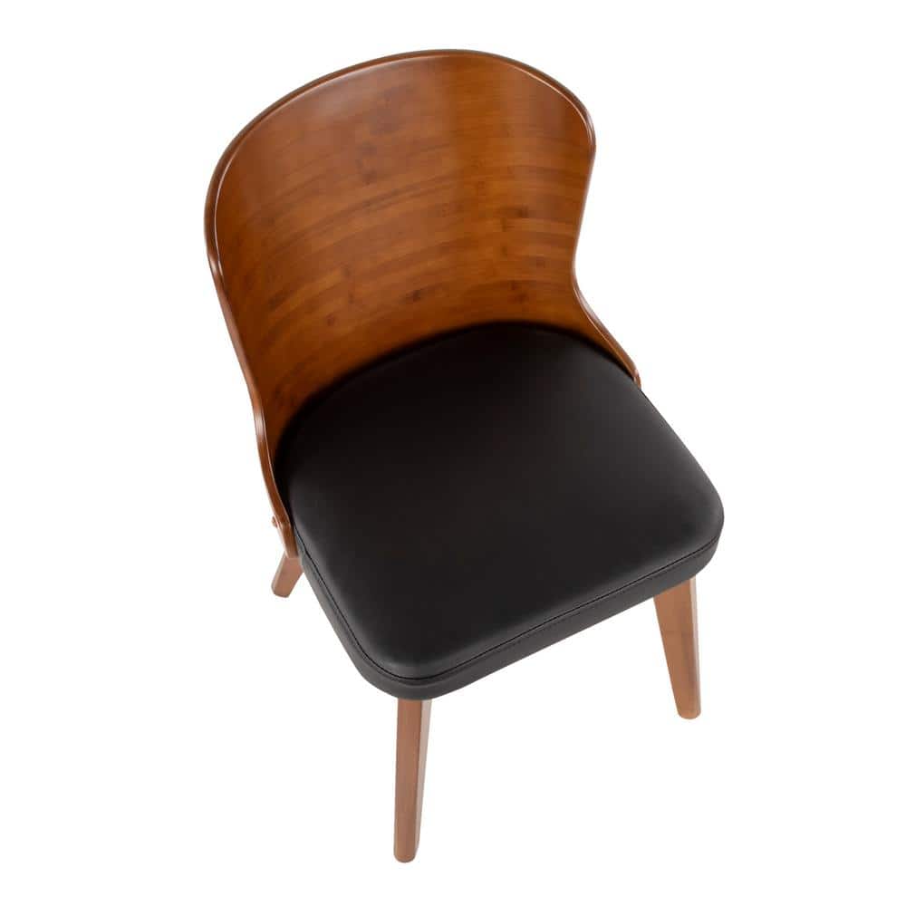 High Walnut and Black Faux Leather Upholstered Side Chair
