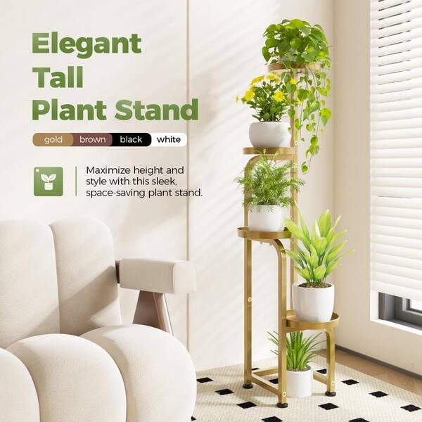 46 in Tall 4 Tier Corner Plant Stand Gold Metal EDA0272 - The Home