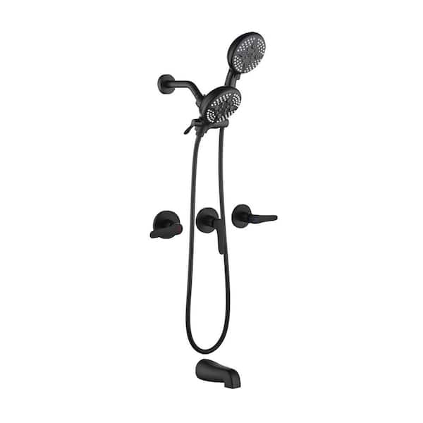 Rain 3-Handle 5-Spray Shower Faucet 1.8 GPM with Pressure Balance in Black (Valve Included)