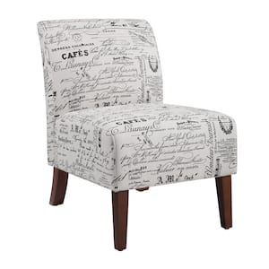 Prima Beige Script Printed Polyester Fabric Accent Slipper Chair