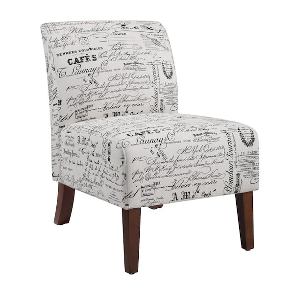 Linon Home Decor Prima Beige Script Printed Polyester Fabric Accent Slipper Chair
