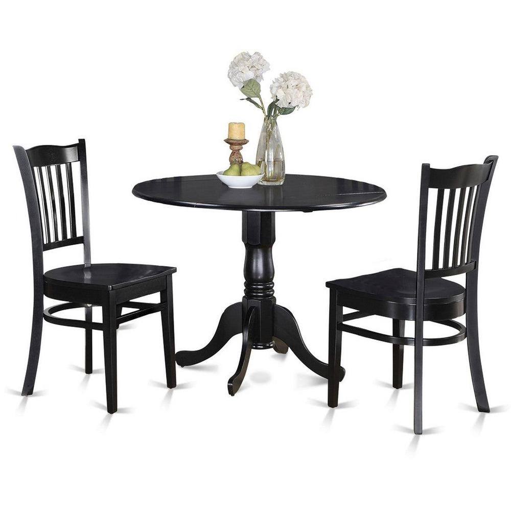 Black Wood Round Dining Table Set with Lattice Back Chairs