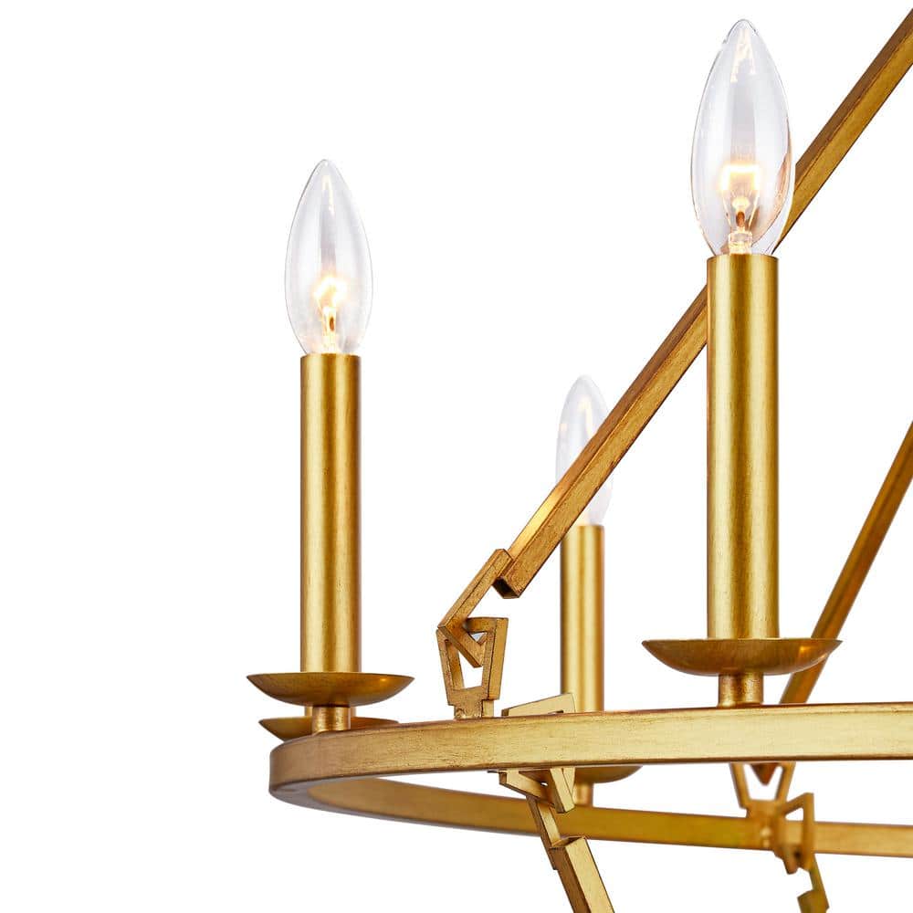 Gold 2-Tier Brass Candle-Style Chandelier with 20 Lights