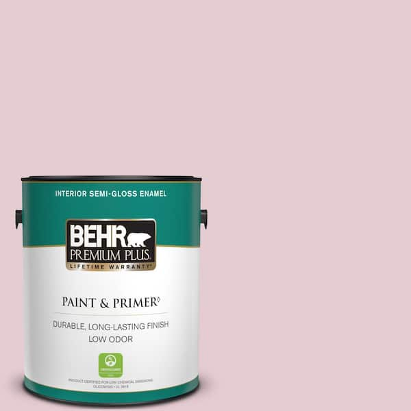 BEHR PREMIUM PLUS 1 gal. #100C-2 Cool Pink Semi-Gloss Enamel Low Odor Interior Paint & Primer