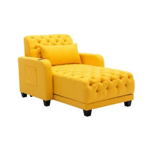 Modern Tufted Yellow Fabric Electric Adjustable Sofa Chaise Lounge with Wireless Charging a Pillow and Pocket