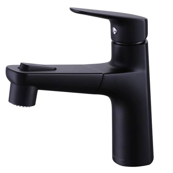 Dimakai Single Handle Single Hole Bathroom Faucet with Pull-Down Sprayer in Matte Black