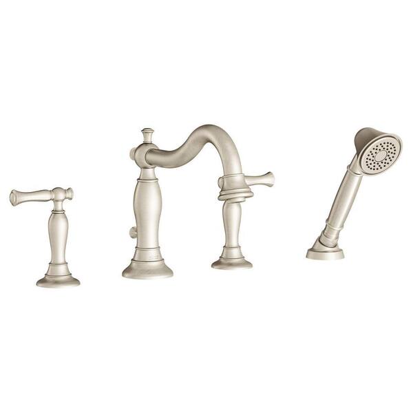 American Standard Quentin 2-Handle Deck-Mount Roman Tub Faucet with Hand Shower for Flash Rough-in Valves in Brushed Nickel