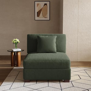 36 in. Green Rectangle Corduroy Polyester Sectional Center Armless 1-Seat Sofa with One Pillow