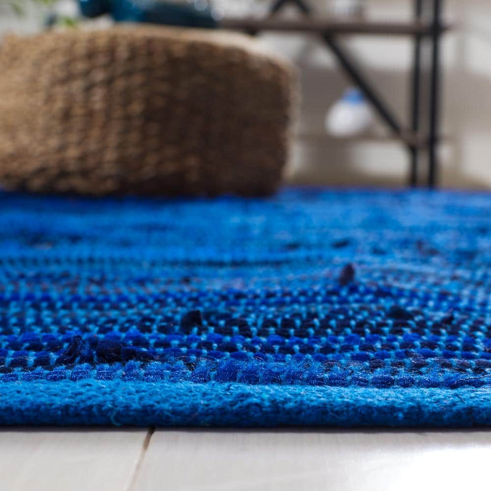Blue Striped Handmade Wool and Cotton Area Rug