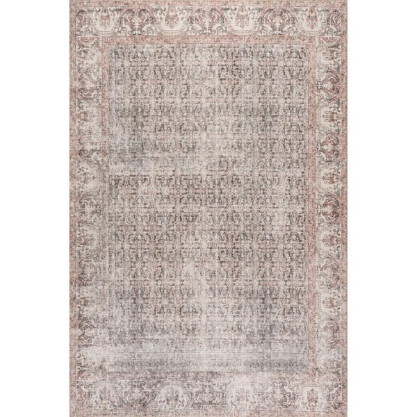 nuLOOM Hillstone Light Grey 6 ft. 7 in. x 9 ft. Traditional Vintage Medallion Area Rug