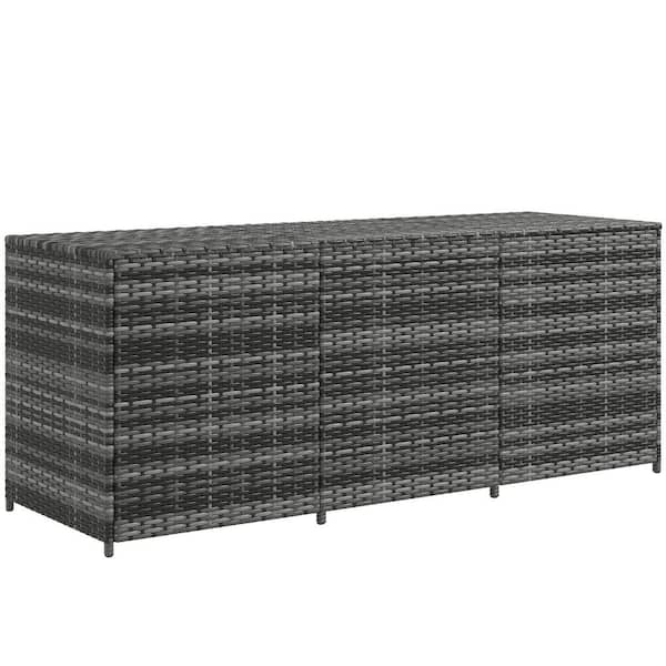 Unbranded Mixed Gray 175 Gal. PE Rattan Wicker Deck Box, Outdoor Storage Box with Pneumatic Bar Lift for Patio Cushions Pool Toys