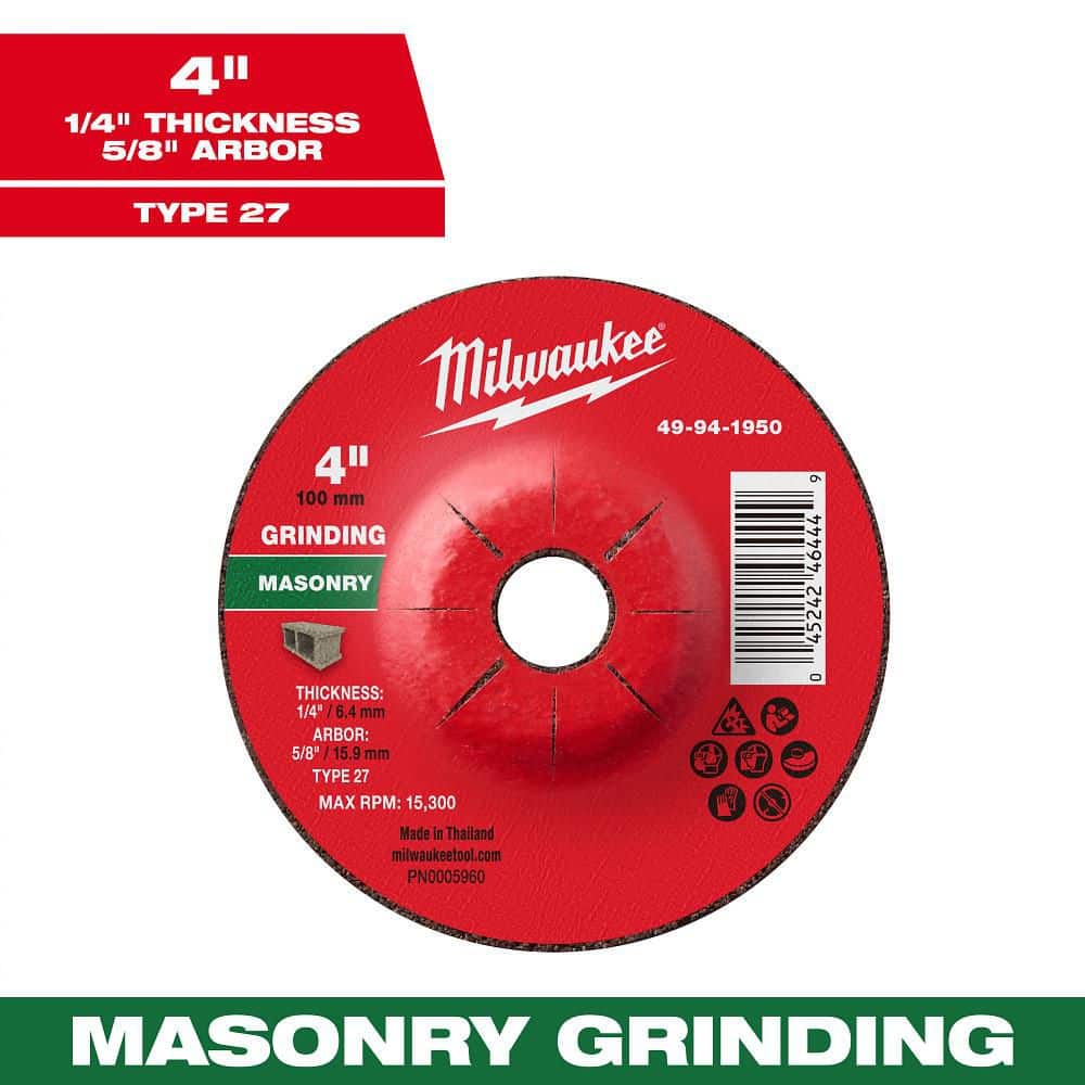 Milwaukee 4 in. x 1/4 in. x 5/8 in. Masonry Grinding Wheel - Type