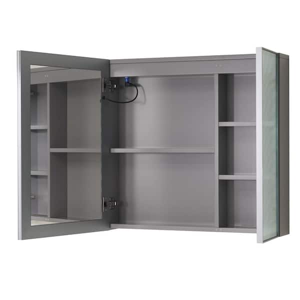 WELLFOR 30-in x 28-in Surface Mount Gray Mirrored Soft Close Medicine Cabinet