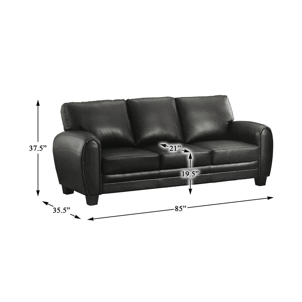 Modern 85" Black Faux Leather Stationary Sofa