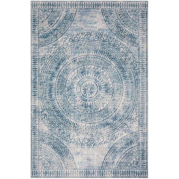 Addison Rugs Yuma Blue 10 ft. x 14 ft. Geometric Indoor/Outdoor Washable Area Rug