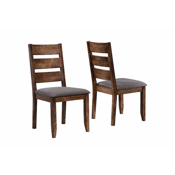Benjara Gray and Brown Wooden Ladder Back Dining Chair (Set of 2)