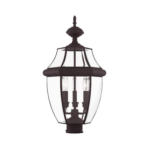 Aston 23.5 in. 3-Light Bronze Cast Brass Hardwired Outdoor Rust Resistant Post Light with No Bulbs Included