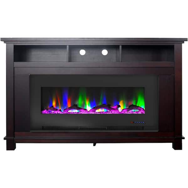 Cambridge San Jose 58 in. Mahogony Fireplace TV Stand and 50 in. Black Electric Heater Insert with Driftwood in Multicolor Flames