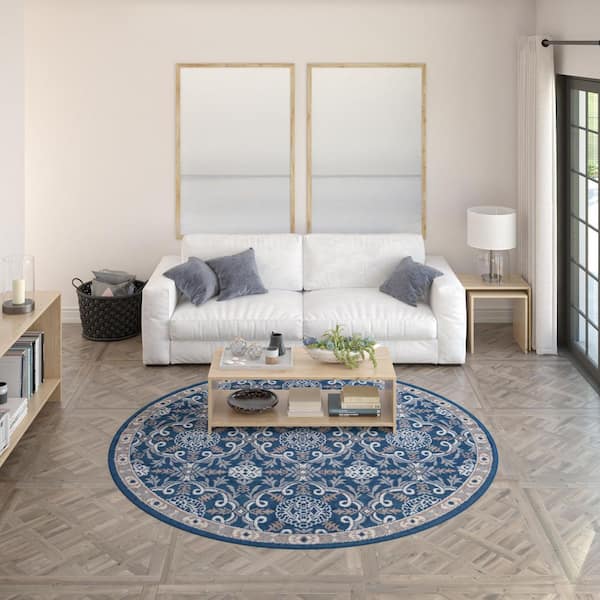 Hampton Brocade Navy 8 ft. Round Indoor Area Rug