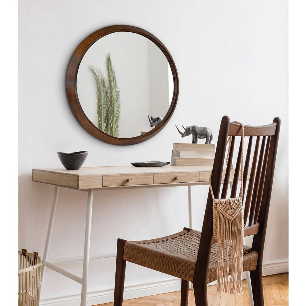 Walnut Brown 27'' Round Wooden Frame Uldrich Wall Mirror