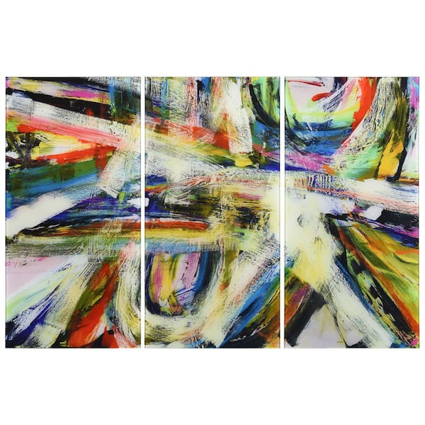 Rock Star I ABC Frameless Free Floating Tempered Glass Panel Graphic Abstract Wall Art Set of 3, each 72" x 36"