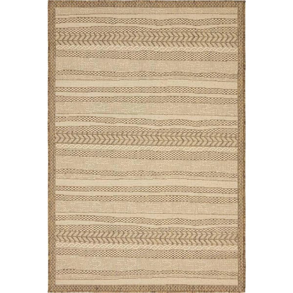 Unique Loom Outdoor Lines Beige 4' 0 x 6' 0 Area Rug