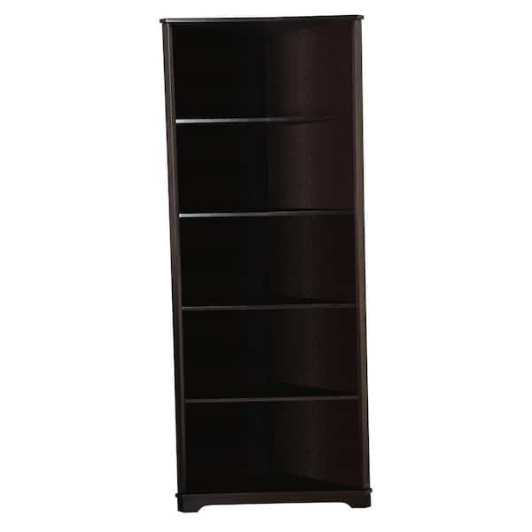 Furniture of America Paggie 78 in. Dark Walnut Wood 6-Shelf Accent Corner Bookcase