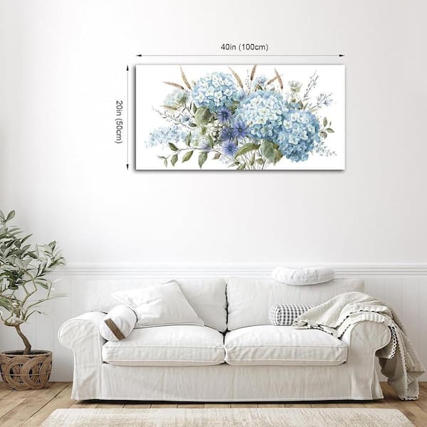 Flowers Canvas Wall Art-Blue Floral Canvas Pictures, Living Room