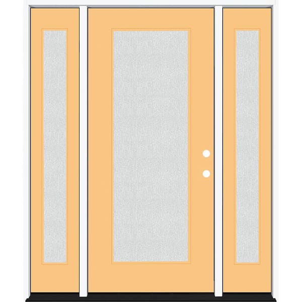 Legacy 68 in. x 80 in. Full Lite Rain Glass LHIS Primed Jackfruit Finish Fiberglass Prehung Front Door w/Dbl 14 in. SL