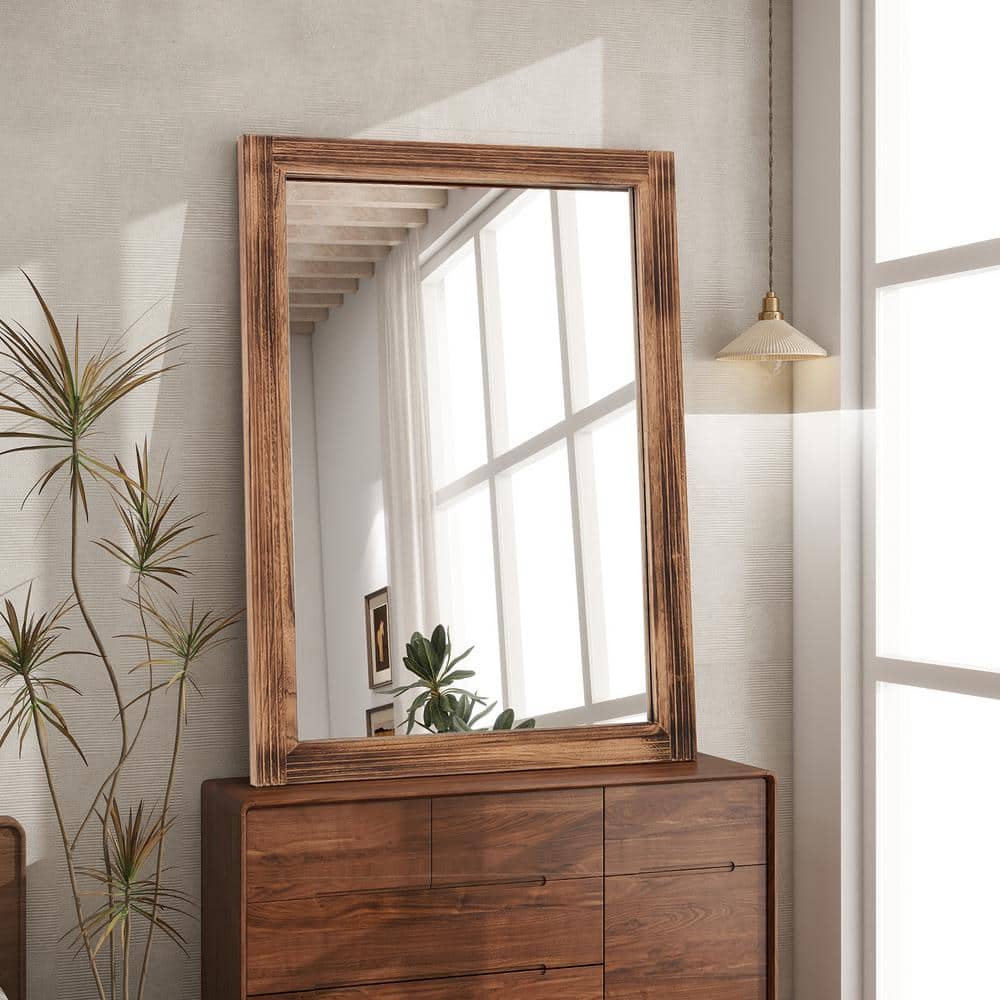 XRAMFY 30 in. W x 40 in. H Rectangular Classic Brown Wooden Framed ...