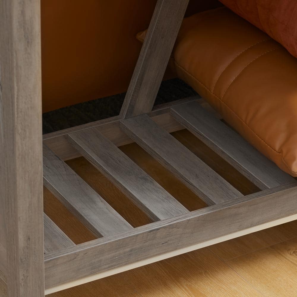 Gray Wood Farmhouse Console Table with Storage Shelf