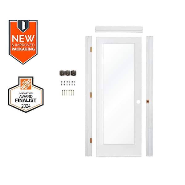 Krosswood Doors Assembly Required 32 in. x 80 in. 1-Lite Left-Hand Clear Glass MDF Primed Single Interior Door Kit Plus Separate Jamb