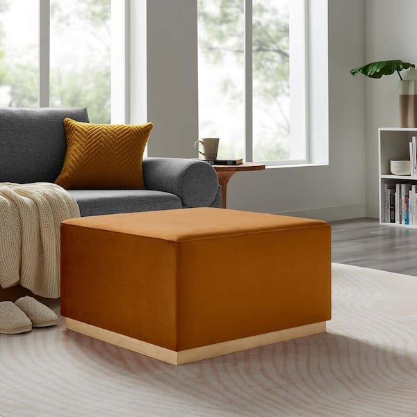 MODWAY Tilden Large 28 in. Rust Natural Performance Velvet Upholstered Square Ottoman