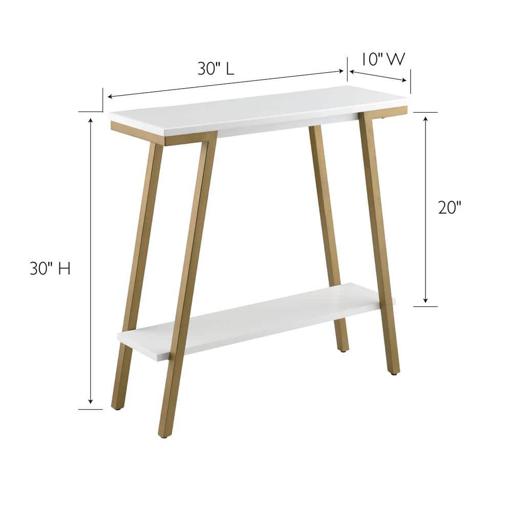 White Wood and Gold Metal Console Table with Storage