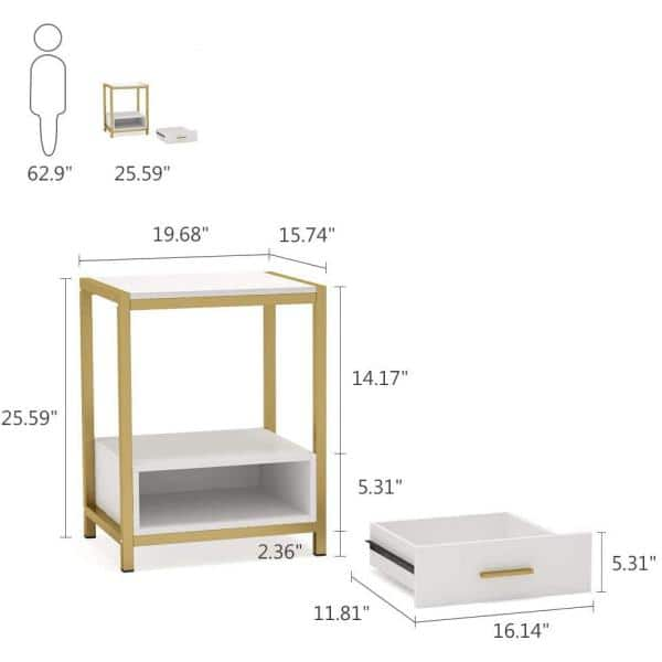 BYBLIGHT Fenley 1-Drawer Gold Nightstand Modern Bedside Table End Side Table  for Bedroom 15.7 in. D x 19.7 in. W x 25.59 in. H BB-CJ190GX - The Home  Depot